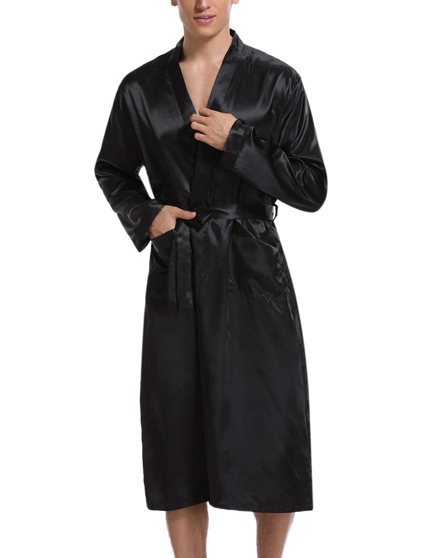Men Stain Bathrobe Nightwear Dressing Gown，Silk Satin Robe Long Bathrobe Lightweight Dressing Gowns