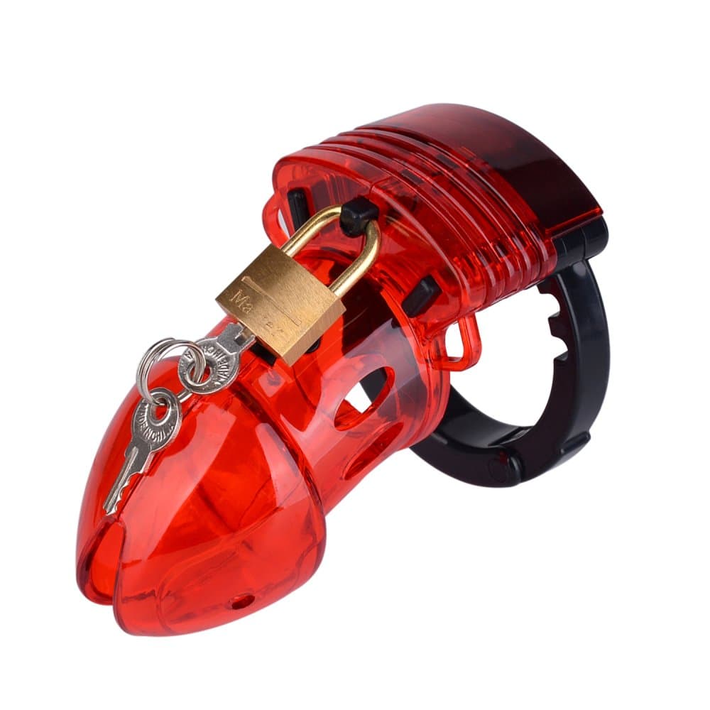 Male Bracket Comfortable Device, Red Plasitc Cage Desig Chasti_ty, Not Silicone & Alloy Material