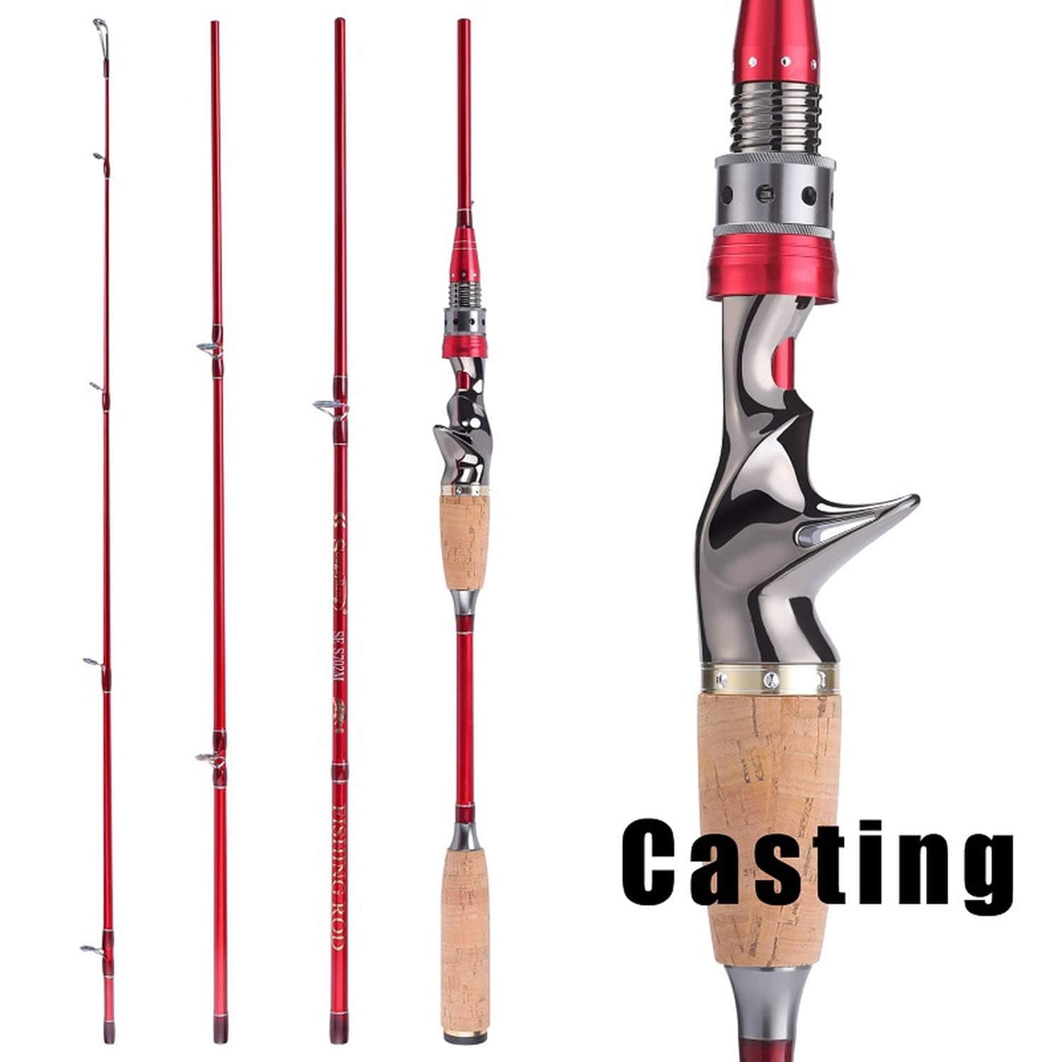 Small Lake 4 Section Portable Travel Spinning/Casting Fishing Rod with 24 Ton Carbon Fiber O Ring Line Guide Fishing Pole