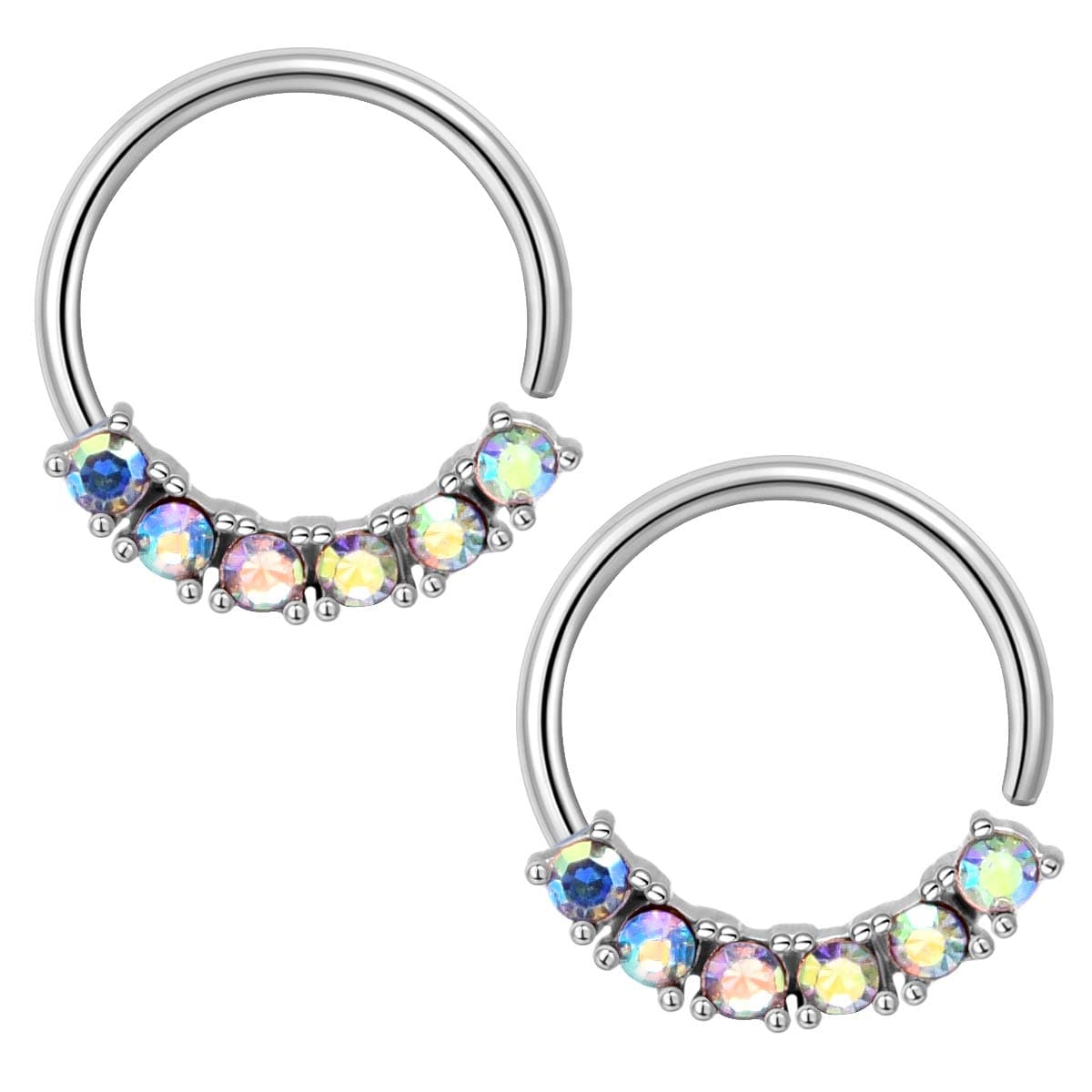 1 Pair Nose Ring Hoop Stainless Steel with CZ 20G Septum Lip Tragus Cartilage Earring Piercing