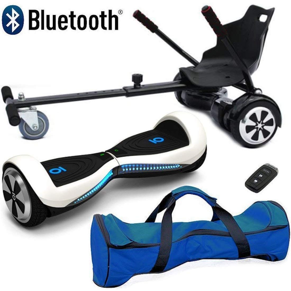 Nero Sport Chic Bluetooth 6.5" Hover Scooter Board Self Balance with Hoverkart Go-Kart attachment bundle combo - Includes carry bag and remote key