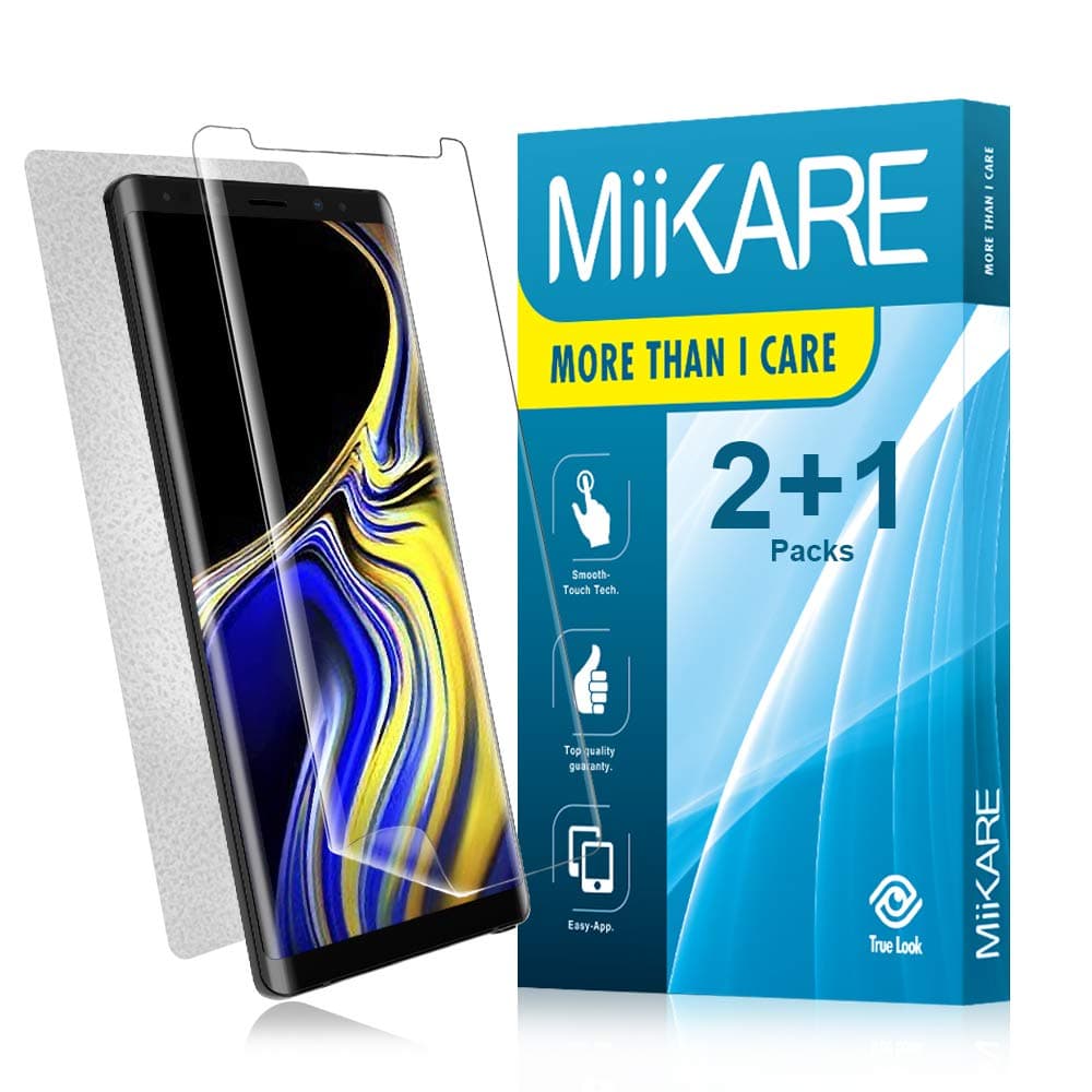 MiiKARE 2-Pack for Galaxy Note 9 Screen Protector Wet Applied Case Friendly HD Clear No-Lifting Good Touch Response & 1-Pack Back Film Compatible With Galaxy Note 9