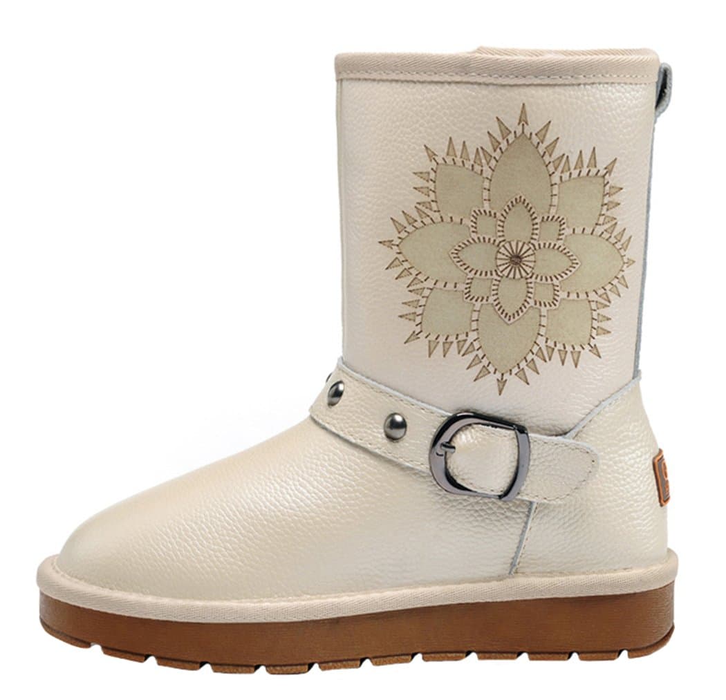 MUYU Women Winter British Style Leather to Keep Warm Snow Boot