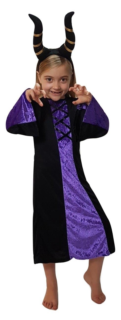 JABTEK GIRLS EVIL QUEEN MALEFICENT HALLOWEEN WITCH COSTUME WITH HORNS LARGE 10-12 YEARS