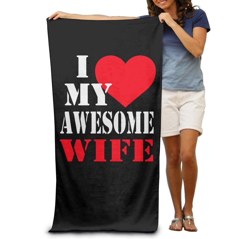XIEXING Lightweight,Quickly Absorbs Moisture For a Cozy Feel Beach Towel I Love My Awesome Wife Red White Women's Beach Towels Funny Beach Towels Oversized