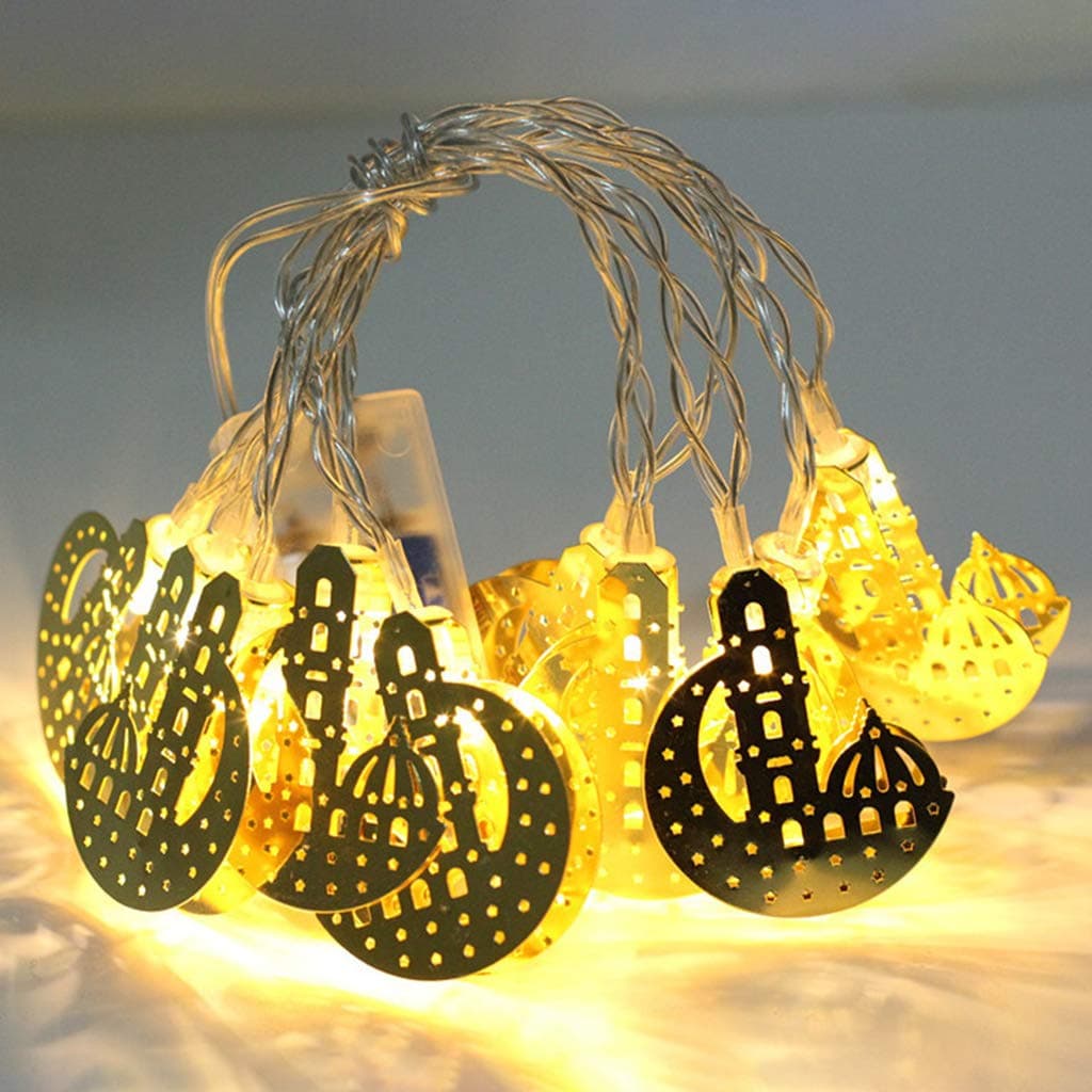 Kingjinglo 1.65m 10 Lights Moon Castle Lamp LED Eid Mubarak Decorative String Lights Ramadan Kareem Decoration Muslim Islam Party Supplies