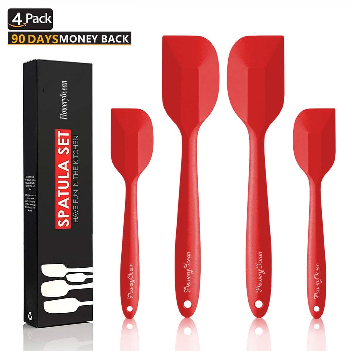 Kitchen Silicone Spatula Spoon bpa Free, Set of 4 Heat Resistant Silicone Scraper, non Stick Kitchen Utensils Made of Steel Core Cooking Set (Red)