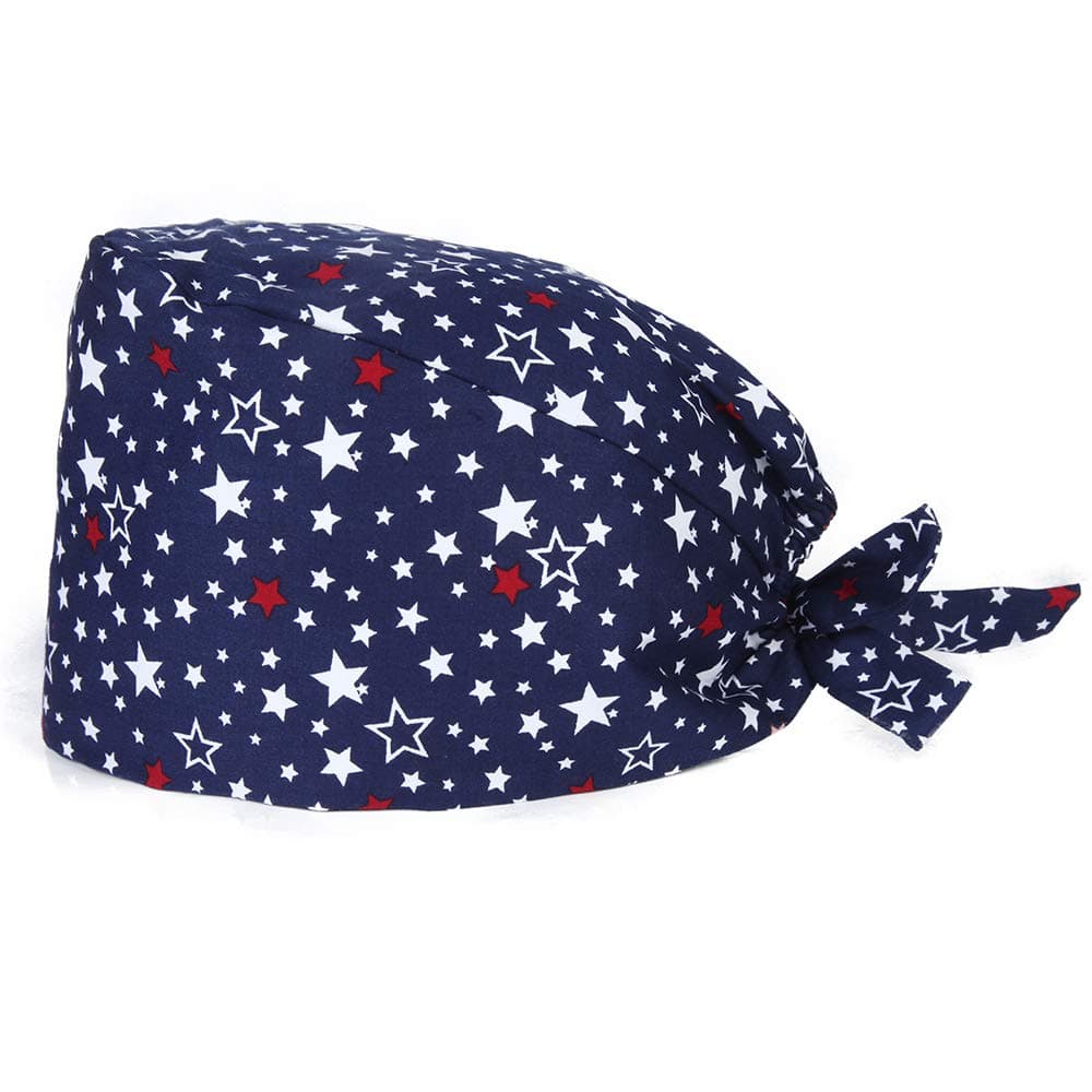 Star Patterns Lace-up Cap Adjustable Bouffant Scrub Caps Surgical Sweatband Cap Doctor Nurse Surgery Cap Headwear Woman/Man