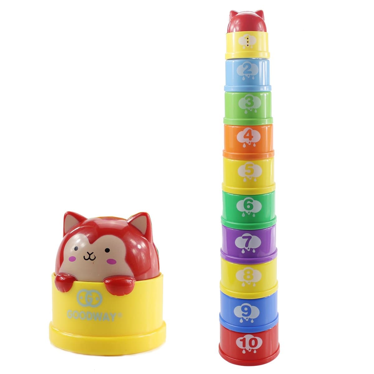 Hugine Rainbow Stacking Cup with Light & Sound Folding Cup Toy Stacking Cups Game Toy for Baby Kids Childrens Educational Toy