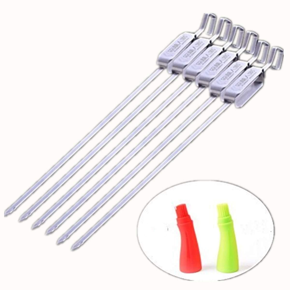 CHINAXYZZ Reusable Set of 6 Stainless Steel Shish Kebab Sticks with Set of 2 Grilling Basting Brushes Grill Delicious Kabobs and Brazilian BBQ on Gas and Charcoal Grill