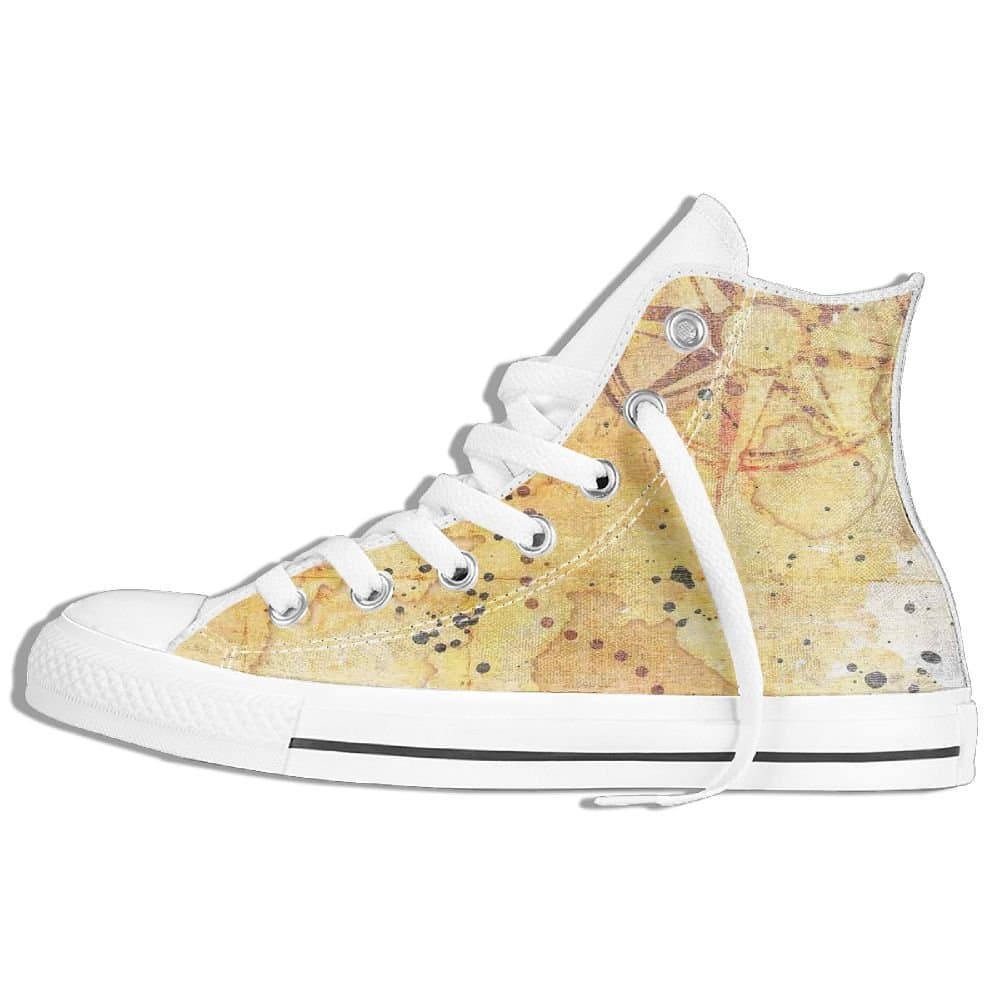 Ongyeyuan Antique Treasure Map Grunge Rusty Style Parchment Print History Theme Boho High Top Classic Casual Canvas Fashion Shoes 37