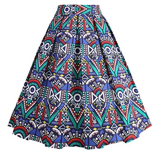 Dressever Women's Vintage A-line Printed Pleated Flared Midi Skirts