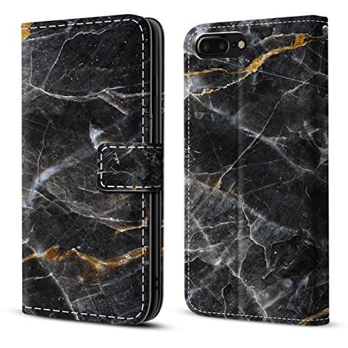 iPhone 7plus/8plus Wallet Case 5.5 inch, Stand Feature,Double Layer Shock Absorbing Premium Soft PU Color matching Leather Wallet Cover Flip Cases For apple (08-Black GOLD marble)