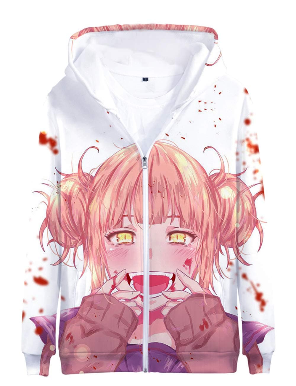 3D Anime My Hero Academia - Himiko Toga Cosplay Zip Up Hoodie Sweater Unisex Novelty Outwear Jacket Have Side Pocket