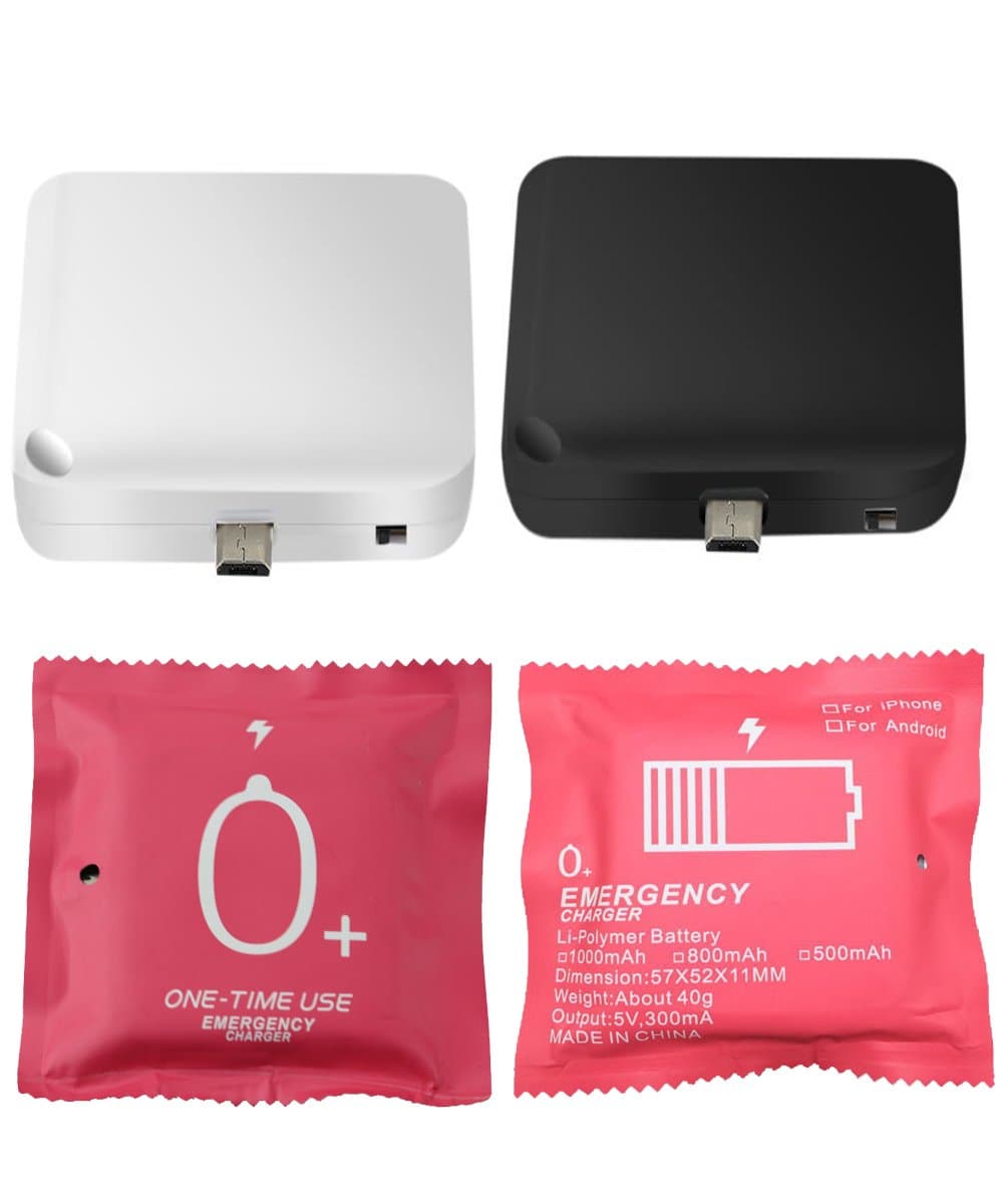 CHYDA Emergency Disposable Power bank External Cell Phone Battery Packs 800mah with Switch Condom Package (pack of 2) (White And Black) (for Android)