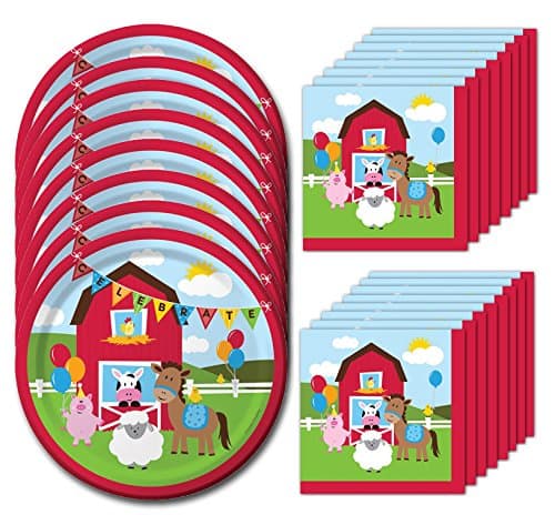 Farmhouse Fun Lunch Napkins &amp; Plates Party Kit for 8