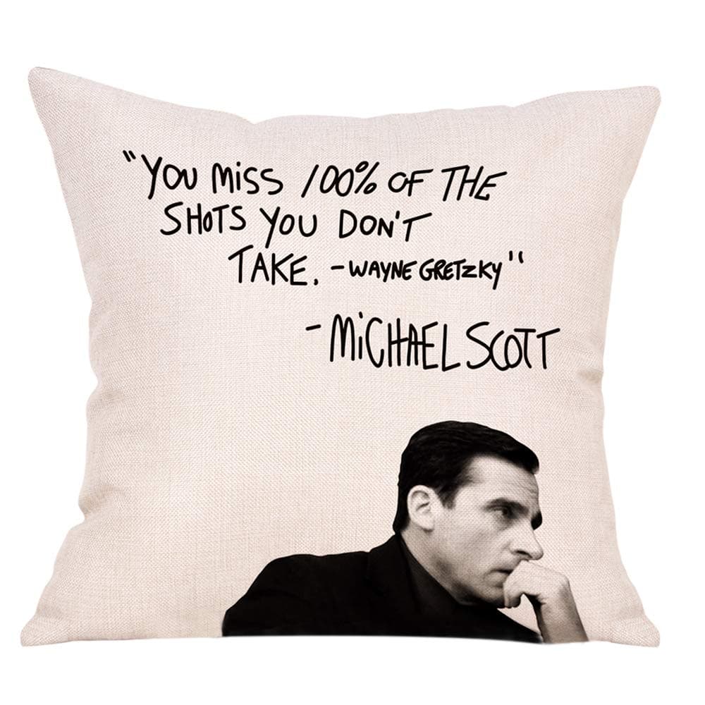 Farmhouse Quote Decorative Throw Pillow Cover, Wayne Gretzky Funny Michael Scott Cushion Case Decor Sign, Seasonal Home Square Pillowcase Sofa Couch Decoration 18x18 for The Office TV Show Lover