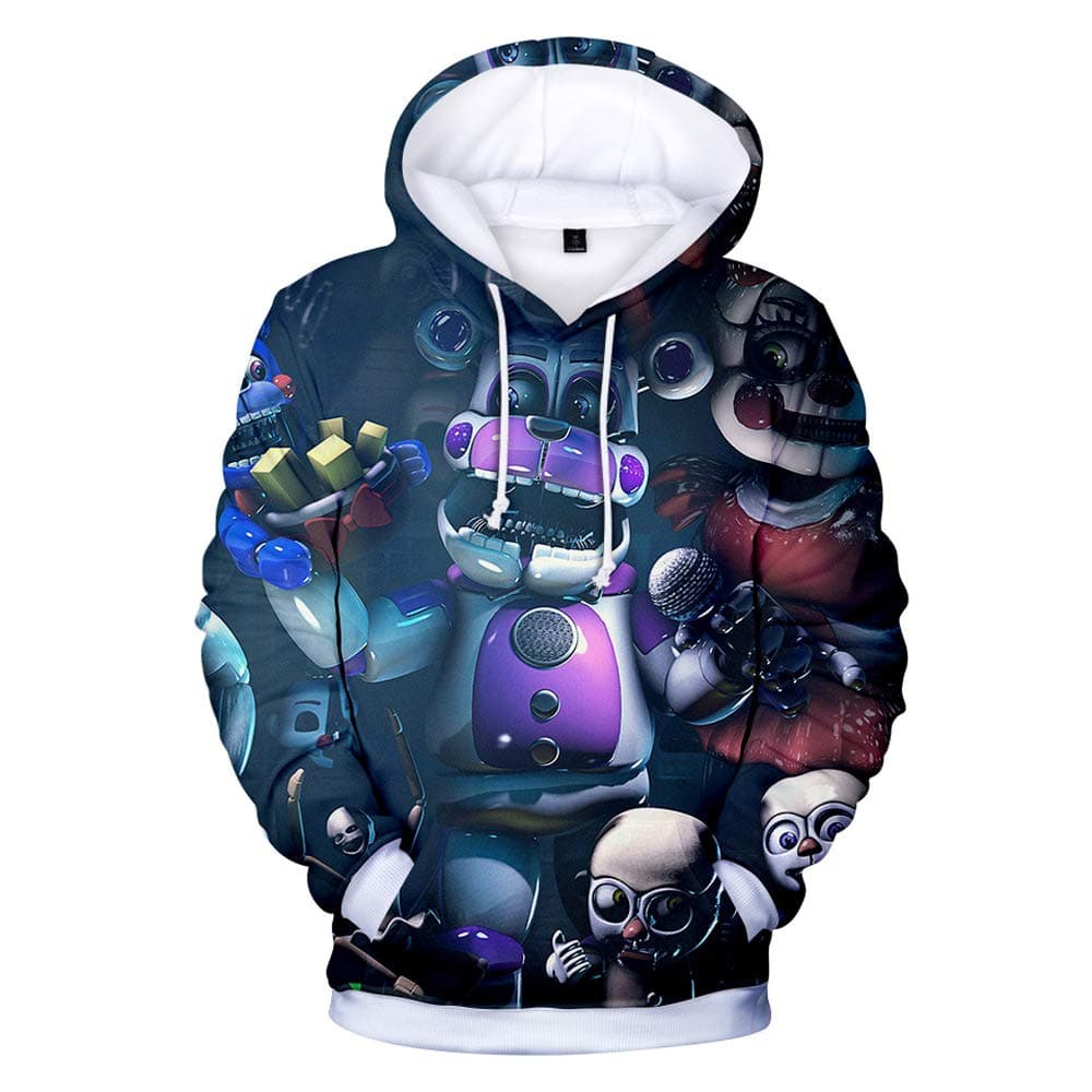 3D FNAF Five Nights at Freddy's Hoodie Comic Print Drawstring Pullover Sweartshirt for Kids Girl Boy Adult