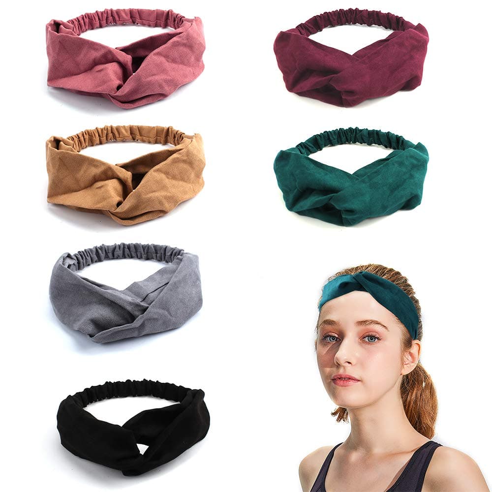 Headbands for Women,Whavel Boho Headbands Vintage Women's Headbands Headwraps Hair Bands Bows Accessories Suede Criss Cross Elastic Head Wrap 6 Colors