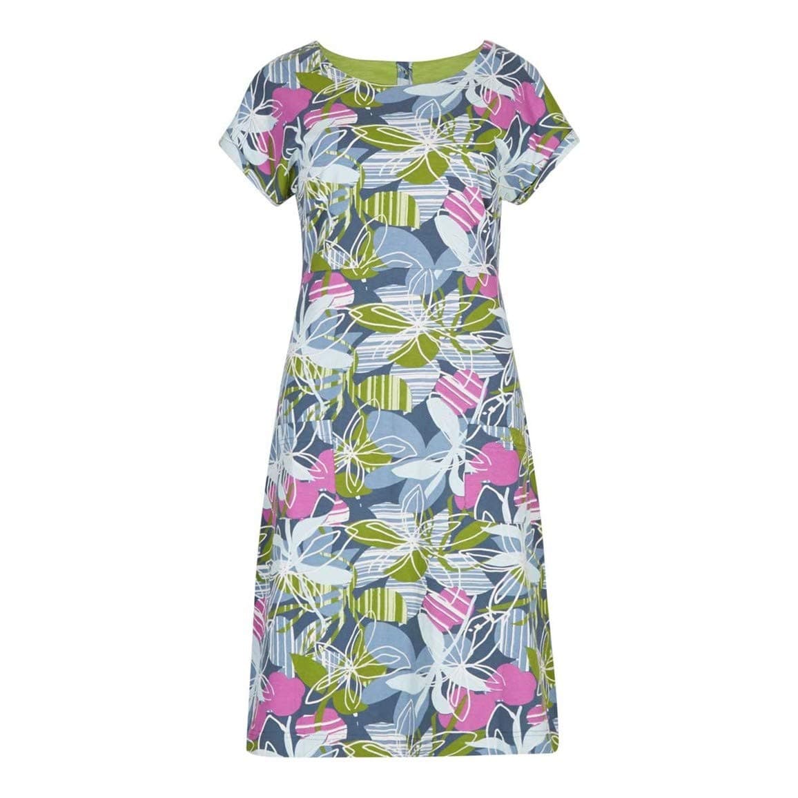 Weird Fish Tallahassee Printed Cotton Jersey Dress Petrol Blue Size 18