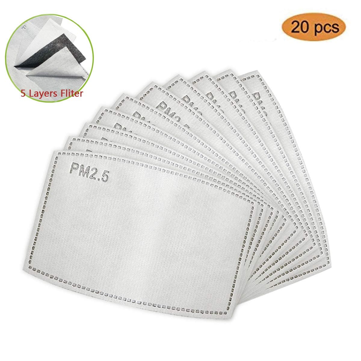 20 PCS 5 Layers PM2.5 Activated Carbon Filter Replaceable Anti Haze Filter Paper for Mask