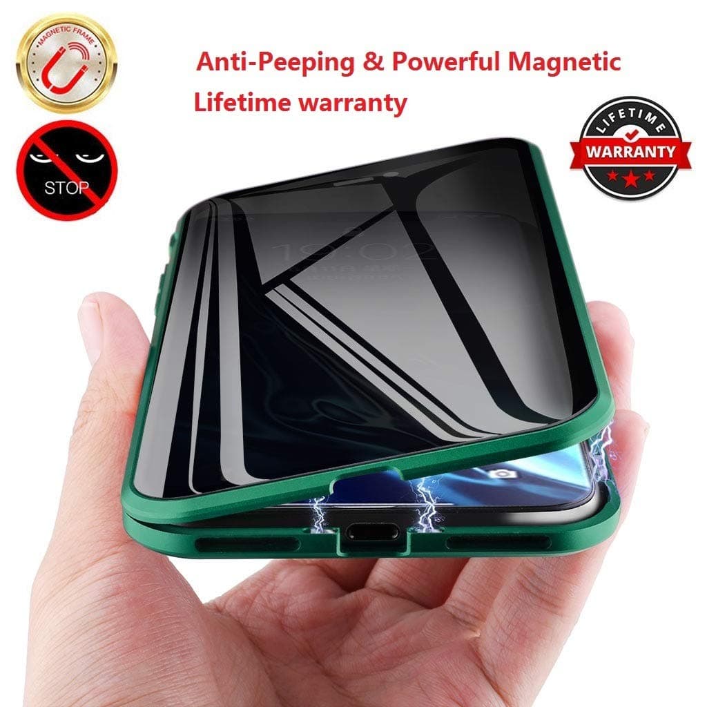 MIMEI Privacy Magnetic Case for iPhone X/Xs 5.8", Clear Double Sided Tempered Glass [Magnet Absorption Metal Bumper Frame] Thin Anti-Spy 360 Full Protective Phone Case 5.8'' (Green, X/Xs 5.8")