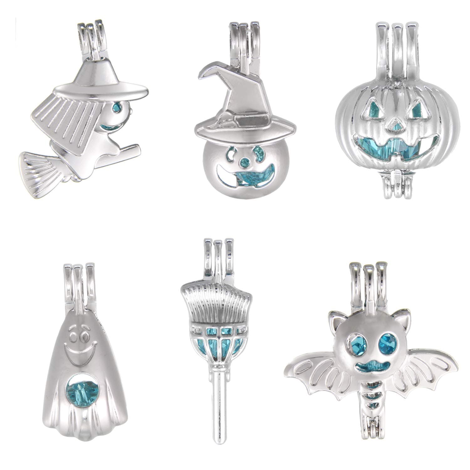 12 Pcs Halloween Pearl Bead Cage Pendant - Essential Oil Diffuser Charms for Choker Necklace Bracelet Earrings Jewelry Making