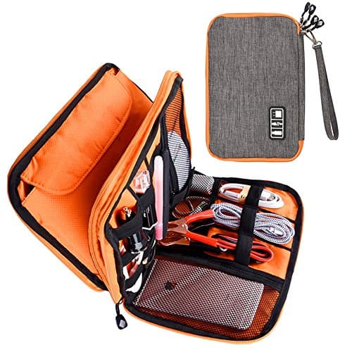 Travel Organizer, Universal Double Layer Multipurpose Storage Bag, Small Electronics Accessories Cases For Various USB, Cables, Earphone, Charger, Phone, SD Card, iPad (Grey &amp; Orange)