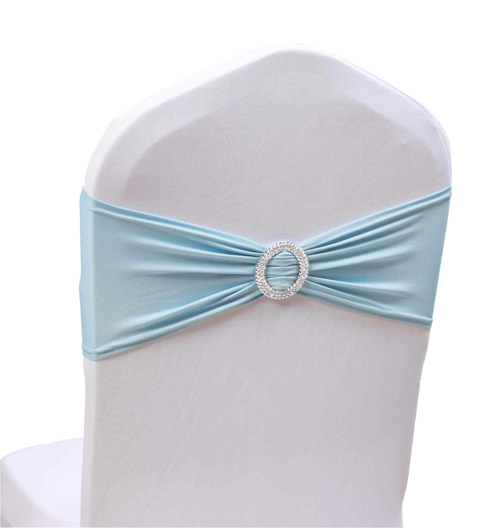 SheYang Stretch Chair Sashes Bows Elastic Chair Bands with Buckle Slider Sashes Bows for Wedding Hotel Banquet Birthday Party Decorations (100PCS, Light Blue)