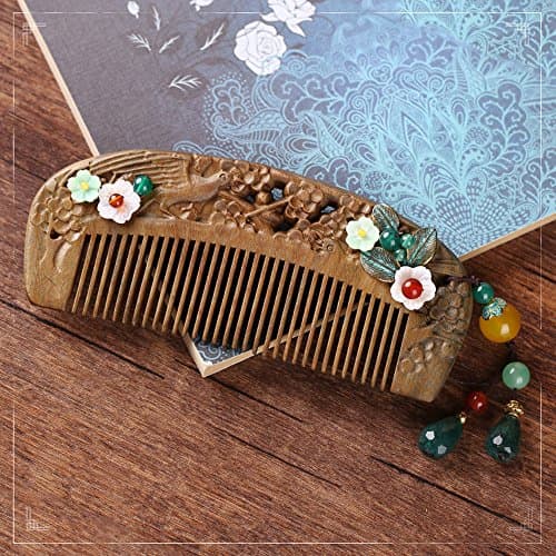 Usforest Natural Sandal Wood Carving Comb Original Design Handmade NO Static NO snag Organic Wide tooth Sandalwood Hair Comb