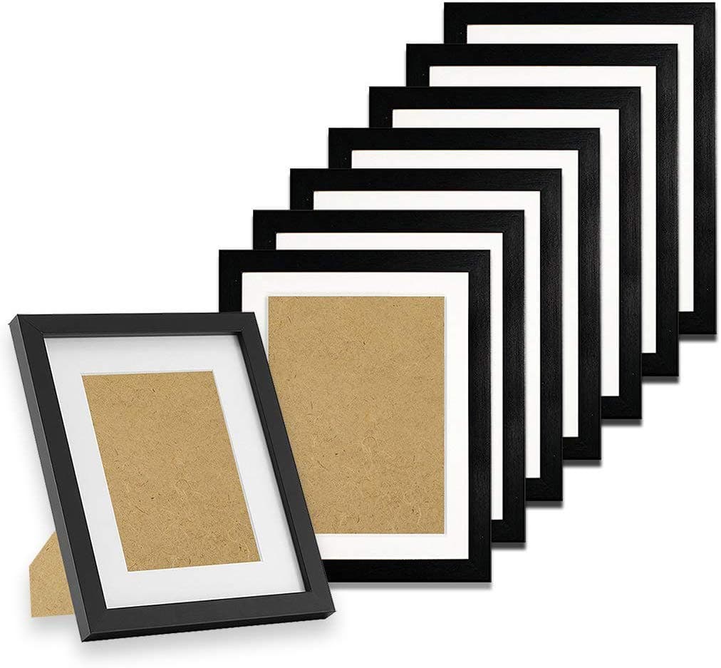 AEVETE Black Picture Frames 8x10 (8 Pack) Made of Natural Solid Wood, Display Pictures 6x8 8x10, Both Vertical and Horizontal Supported