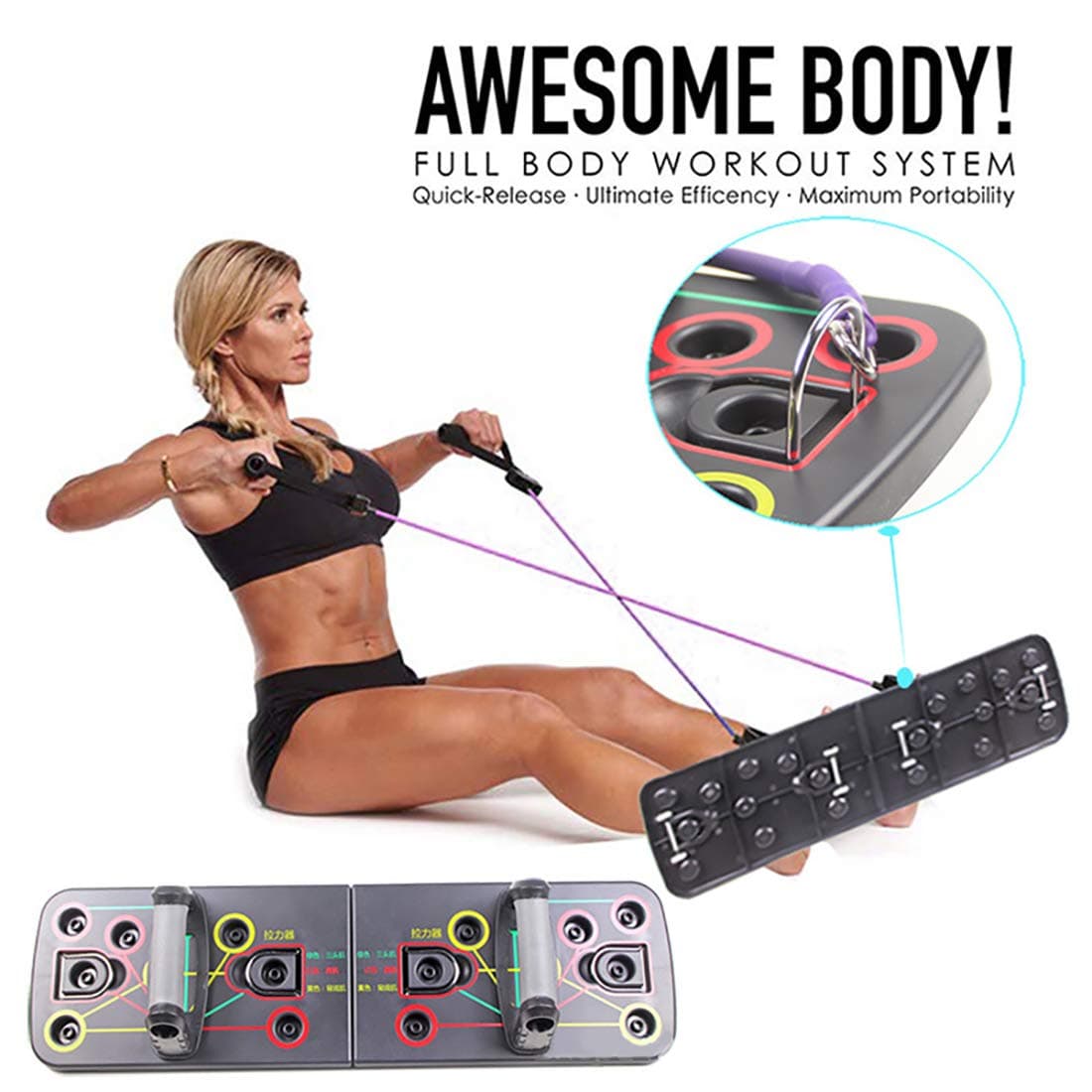 Deioxhy Foldable Multifunction Push-up Board Gym Fitness Equipment with Pull Rope