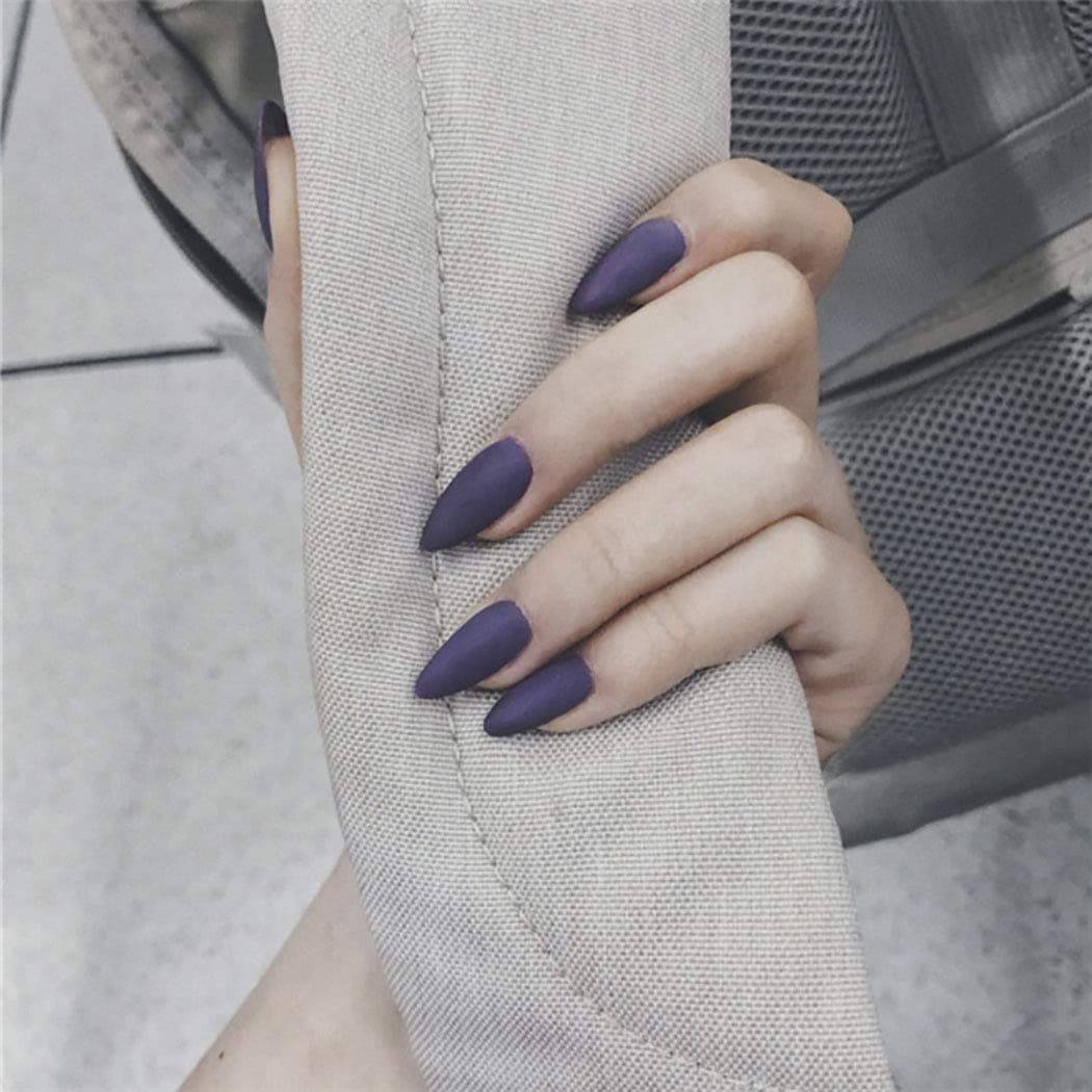 Tgirls 24Pcs Matte False Nails Tip Punk Full Cover Long Stiletto Fake Nails Shape Nails Sharp Art Nail for Women and Girls (Deep Purple)