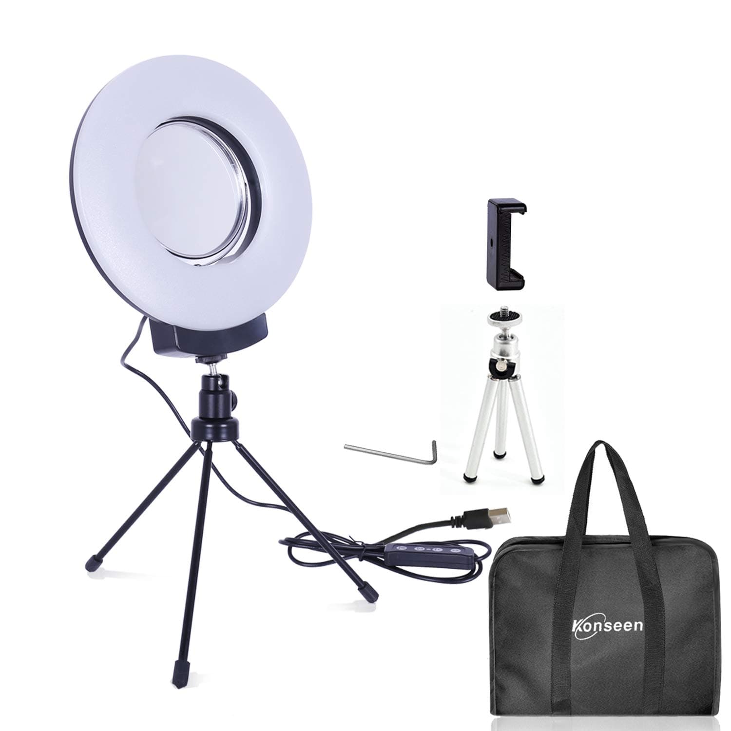 8" Dimmable Ring Light Selfie Live Stream Continuous Output Lighting Adjust Stick Stand 4" Mirror&Phone Holder for Makeup Photography LED Ring Lamp Outdoor Camera Photo Video 3 Color Lighting Mode Kit