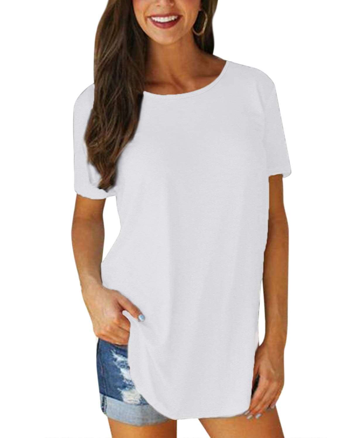 SUNNYME Women's Short Sleeve Shirts Casual Summer Plus Size Tops Loose Fit Tunics Tees for Women