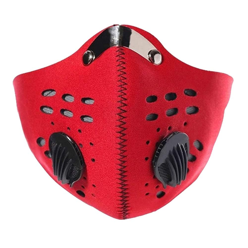 Suppyfly Mouth Mask Reusable Dustproof Face Mask with Double Breathing Valves Cycling Masks for Men Women red