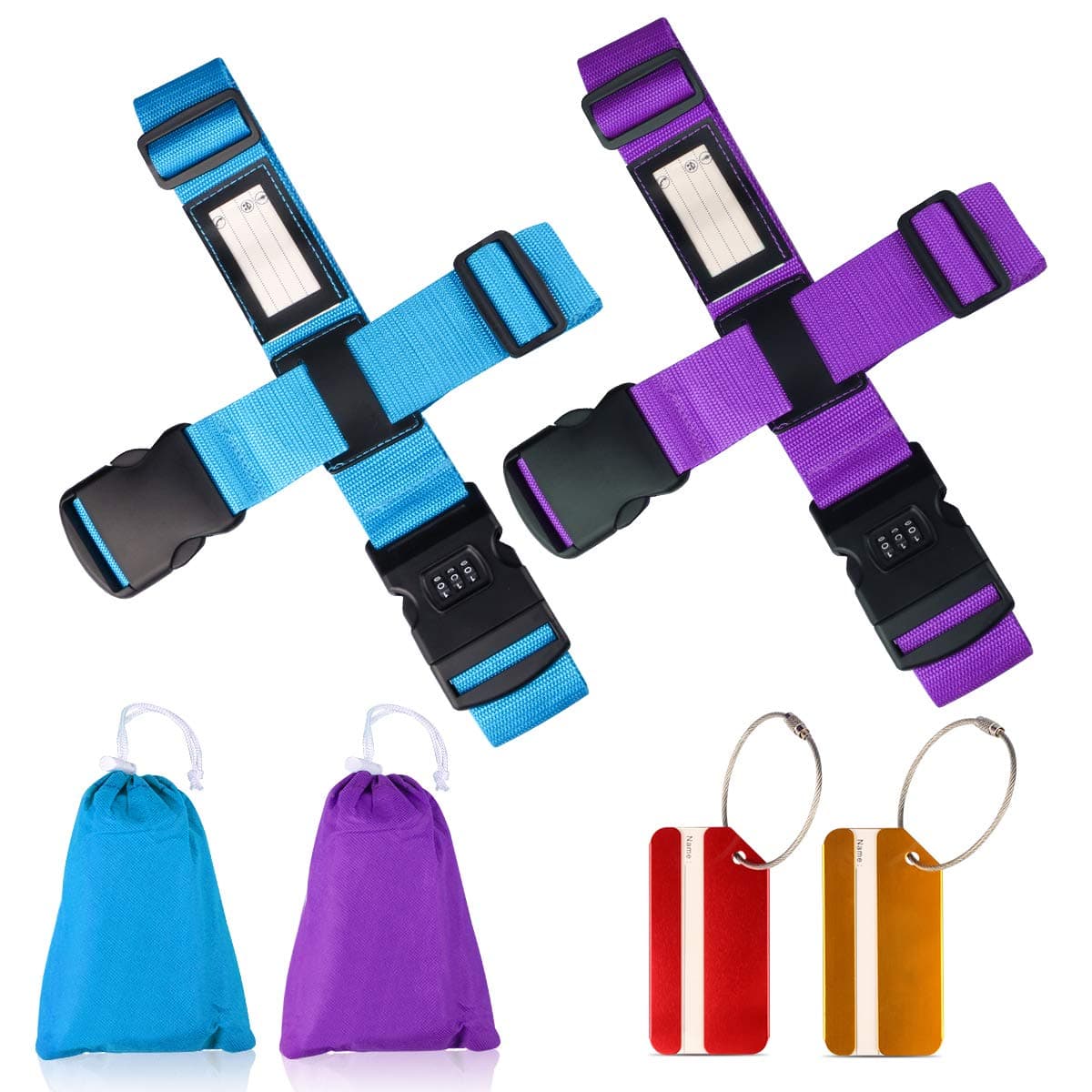 Suitcase Belts, Tencoz 2PCS Luggage Straps Suitcase Belts, Travel Luggage Strap Packing Belt Suitcase Bag Security Straps