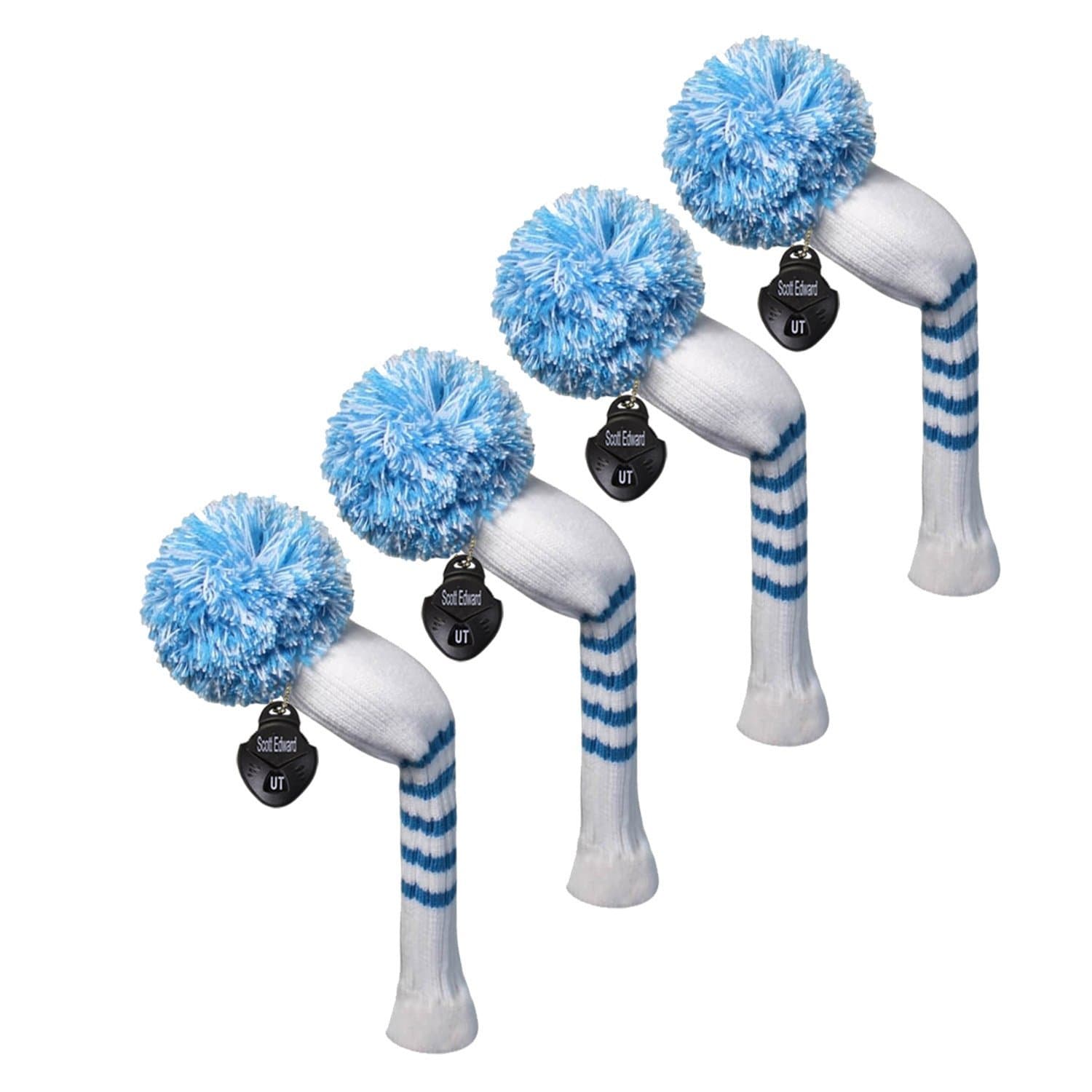 Scott Edward Golf Hybrid / Utilities Club Head Covers, 4 Pieces Packed, Stripes Knitted, Acrylic Yarn Double-Layers Knitted, with Rotatable Number Tags, 9 Colors Optional (Blue)