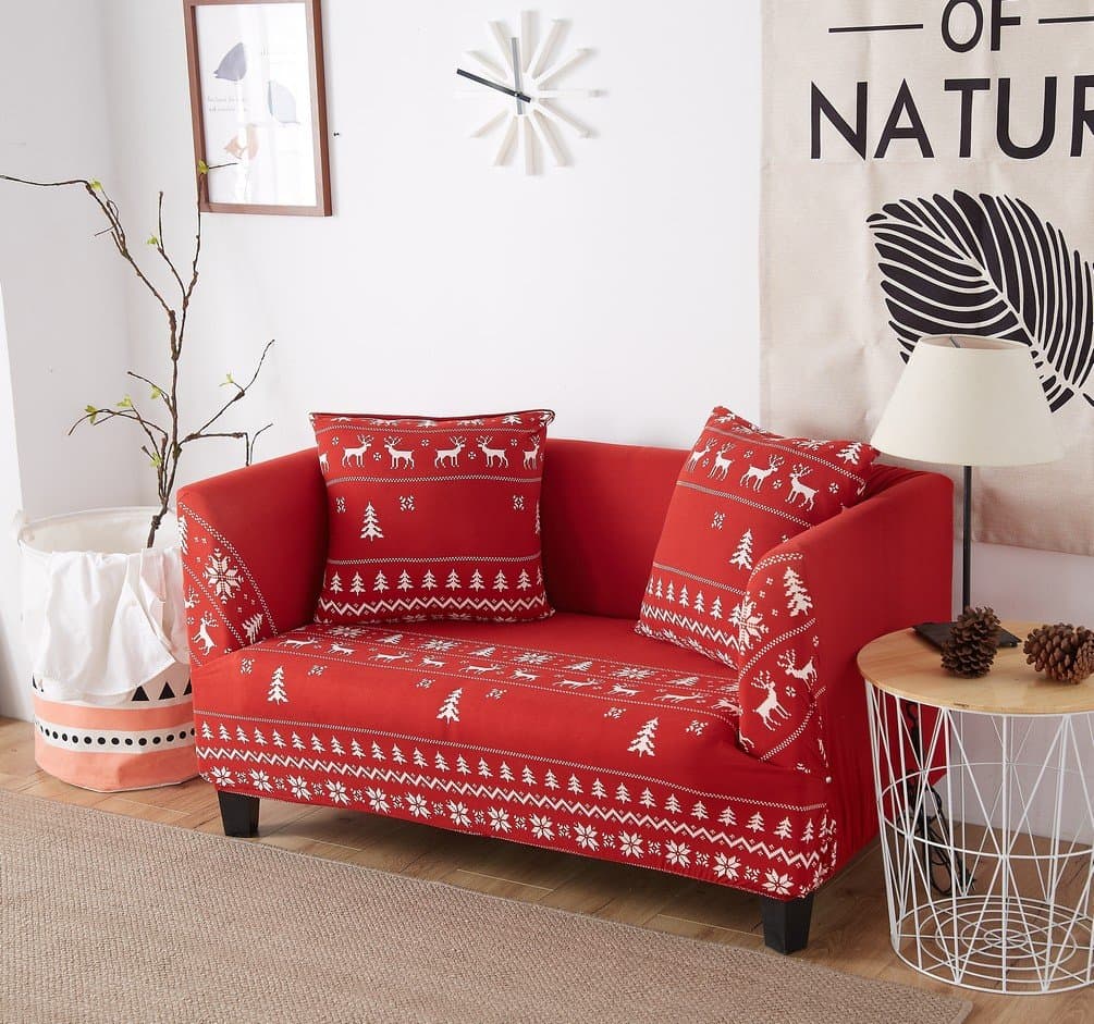 AbbeyTening Elk red Sofa Slipcover Sofa Covers Chair Covers Three-Seater Protectors Couch Covers Featuring Soft Form Fit Slip Resistant 74-90 Inch