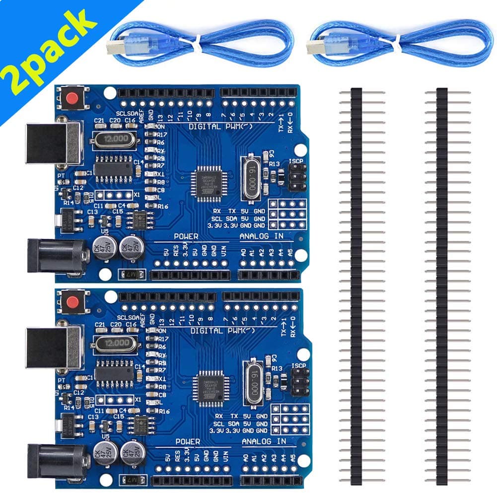 YALAMI R3 ATmega328P CH340 Development Board 2pack Compatible R3 IDE Develope Kit Microcontroller with USB Cable Straight Pin Header 2.54mm Pitch Robot Parts
