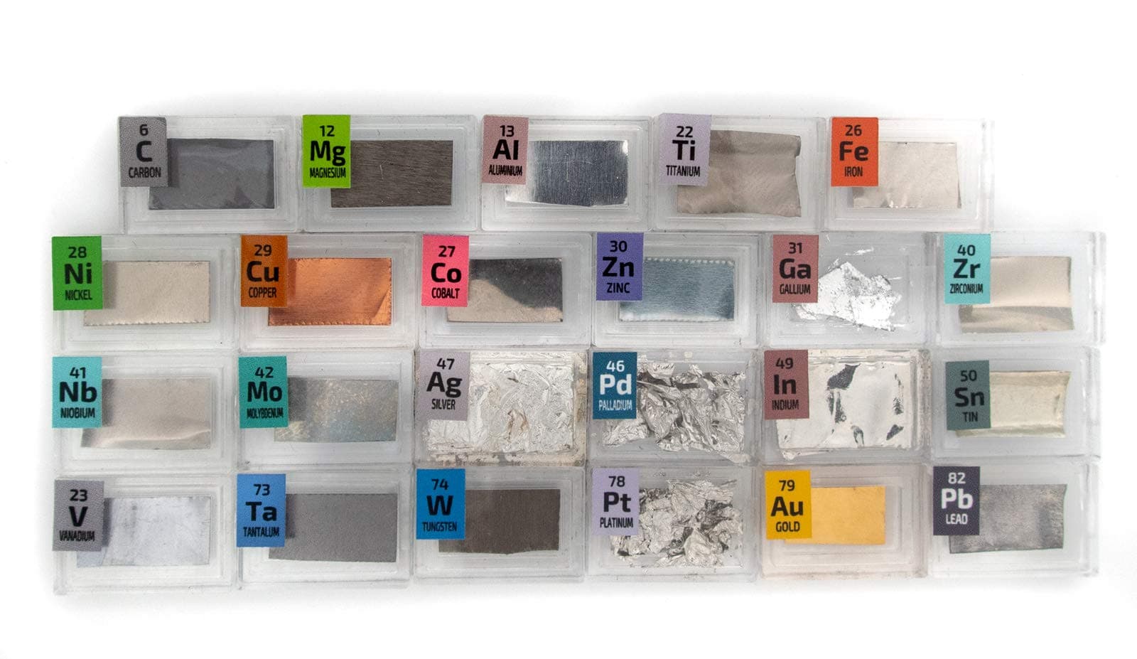 PEGUYS 23 Rare Metal Elements Foil Set in Periodic Element Tiles.Includes Palladium,Platinum and Gold. Active