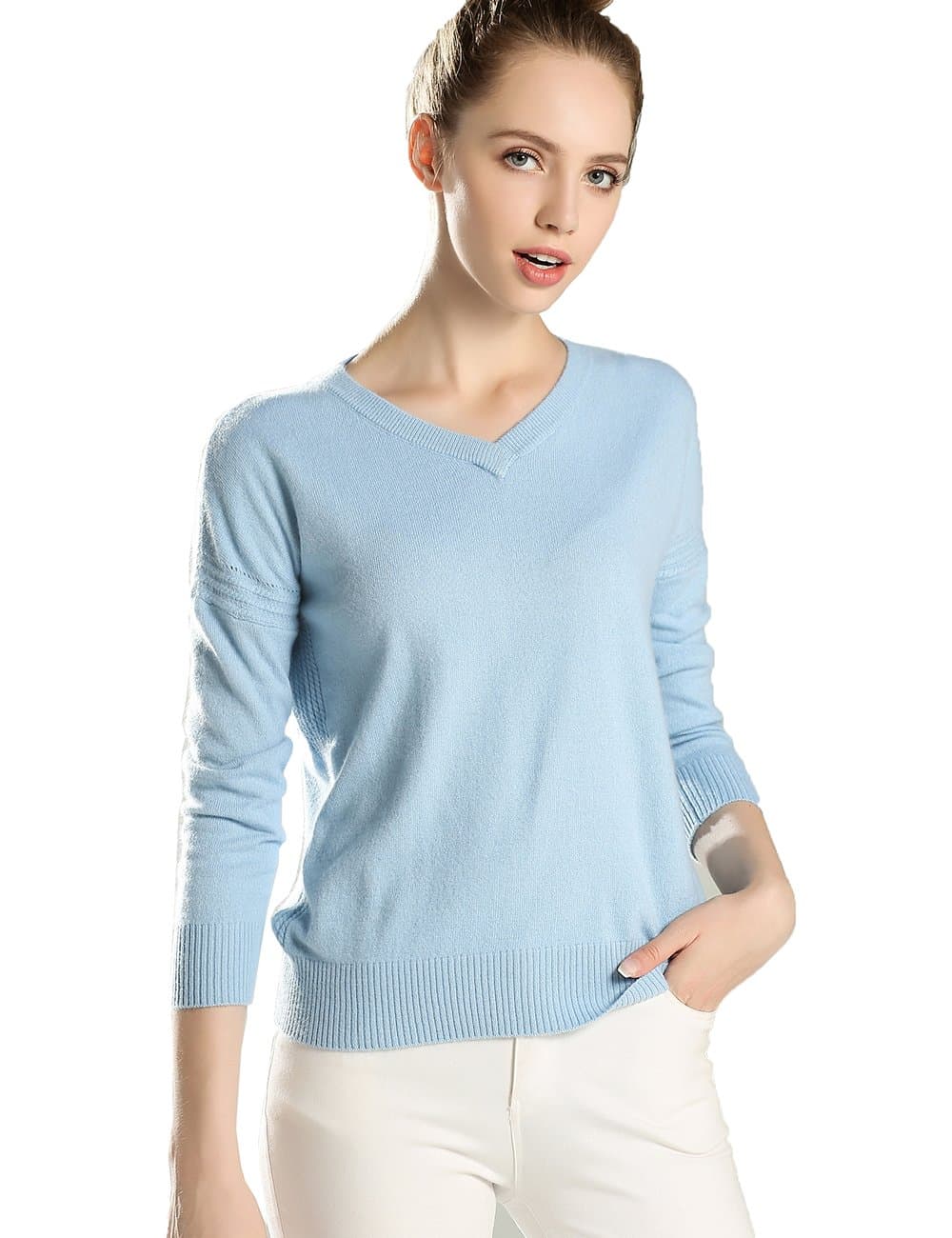 Xiouli Women's V-Neck Cashmere Sweater Pullover Jumper 18U9939