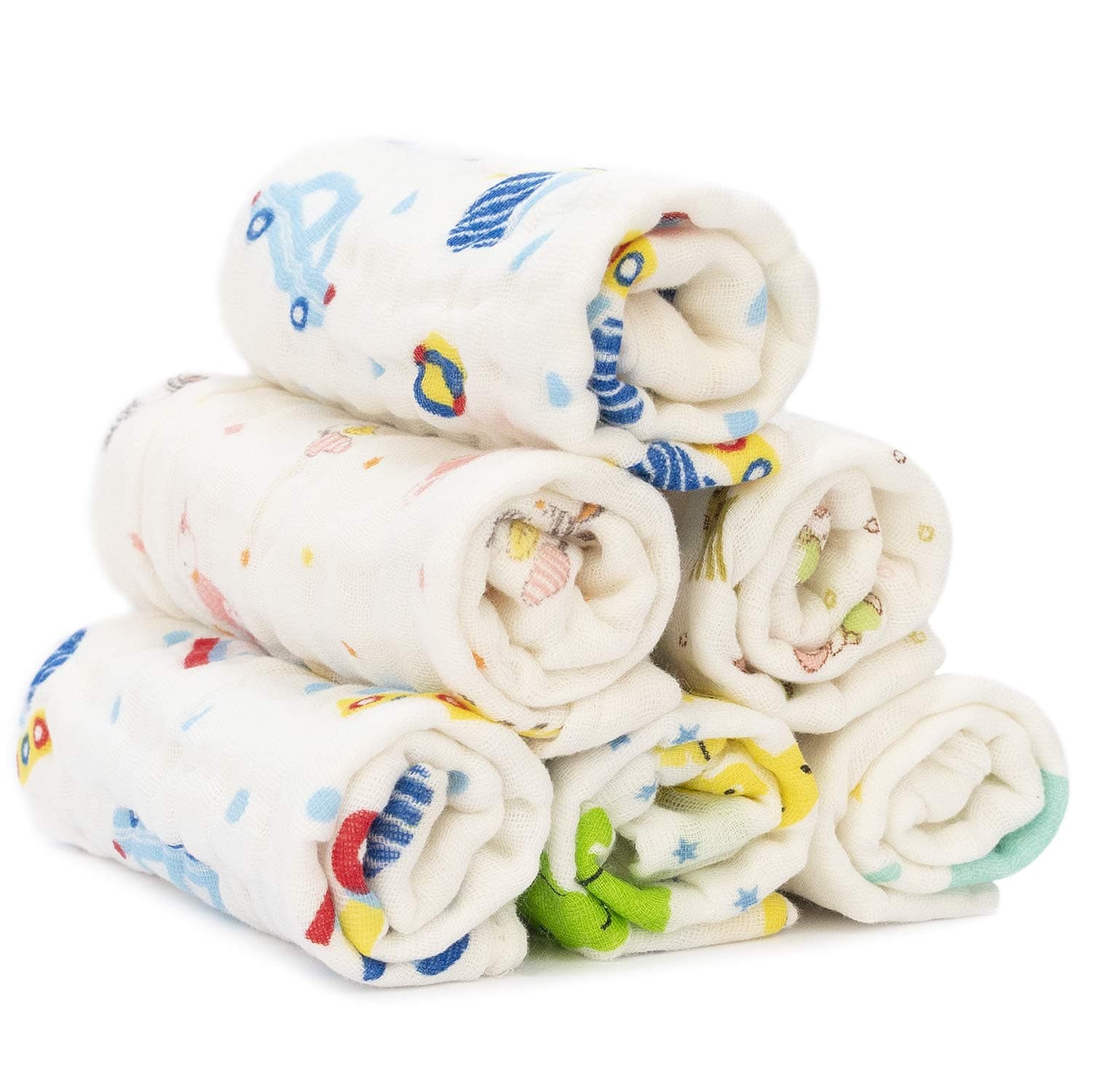 Adorel Baby Muslin Wash Cloth Hand Towel Cotton Patterned Pack of 6
