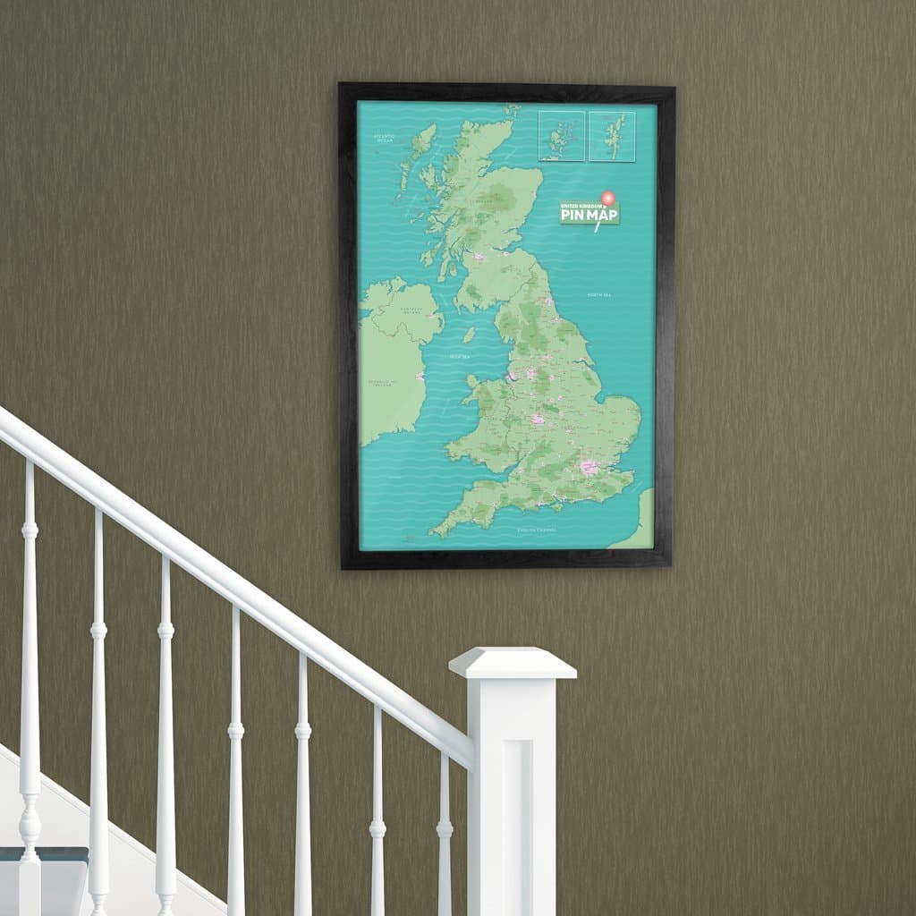 Map Of The UK Pinboard - Made Of Composite With Frame 53 x 76cm - Memo Board Made Of Composite - UK Map Poster Pinboard, Wall Decoration, Travel Gift, Home Décor