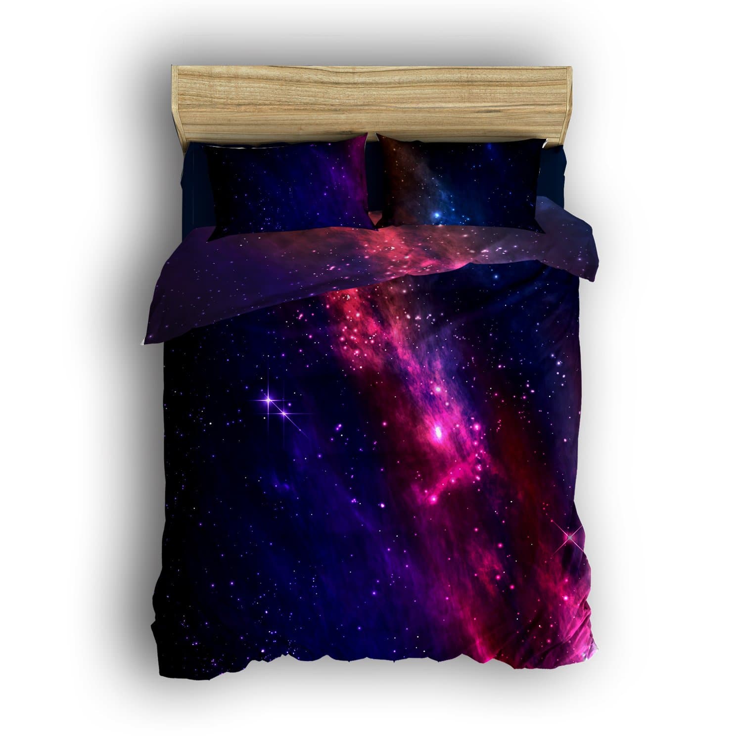 Libaoge 4 Piece Bed Sheets Set, Galaxy Stars in Space Celestial Astronomic Planets in The Universe Milky Way Print, 1 Flat Sheet 1 Duvet Cover and 2 Pillow Cases