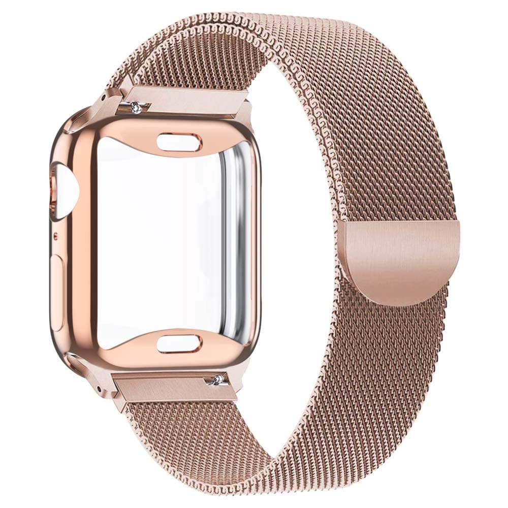 KEOLUS Compatible for Apple Watch Band 38mm 40mm 42mm 44mm with Screen Protector, Soft TPU Protective Case with Stainless Steel Mesh Loop Replacement for iWatch Band Series 5 4 3 2 1