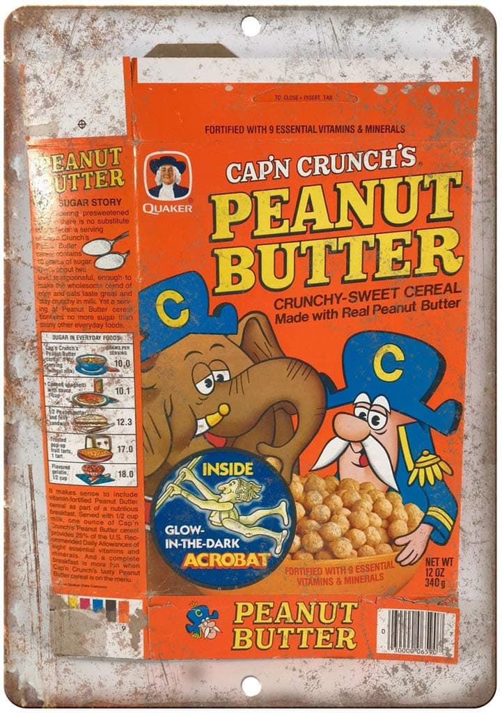 Cap'n Crunch Peanut Butter Cereal Box Art 12" X 9" Retro Look Metal Sign N371