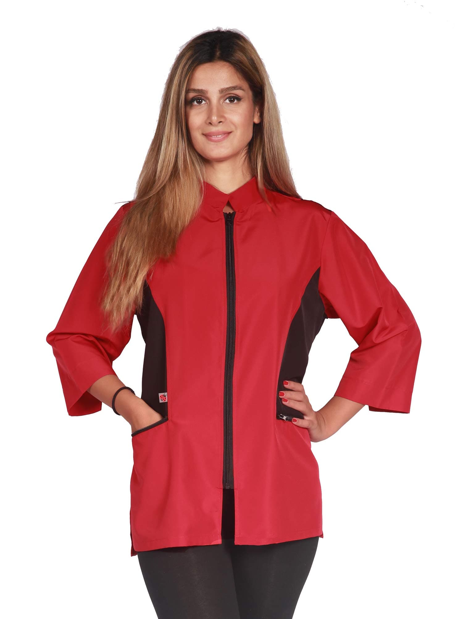 Ladybird Line Color Block Stylist Jacket Ideal for Pet Groomers - Red