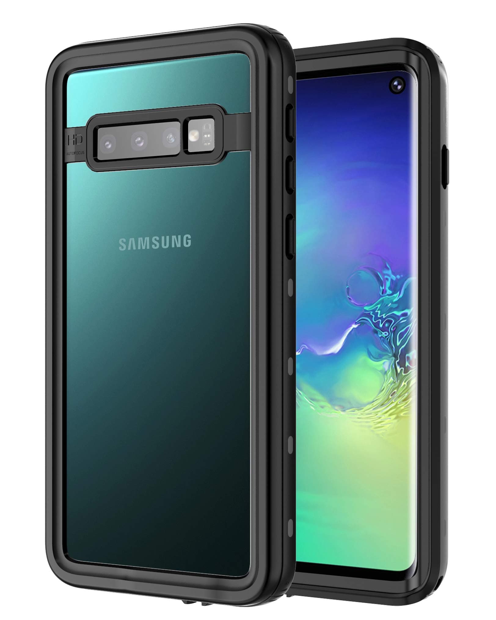 Rancase Compatible S10 Waterproof Case,[Compatible with in-Display Fingerprint Sensor] Shockproof Underwater Full Body Protective IP68 Certified Waterproof Case for Samsung Galaxy S10,Black/Clear