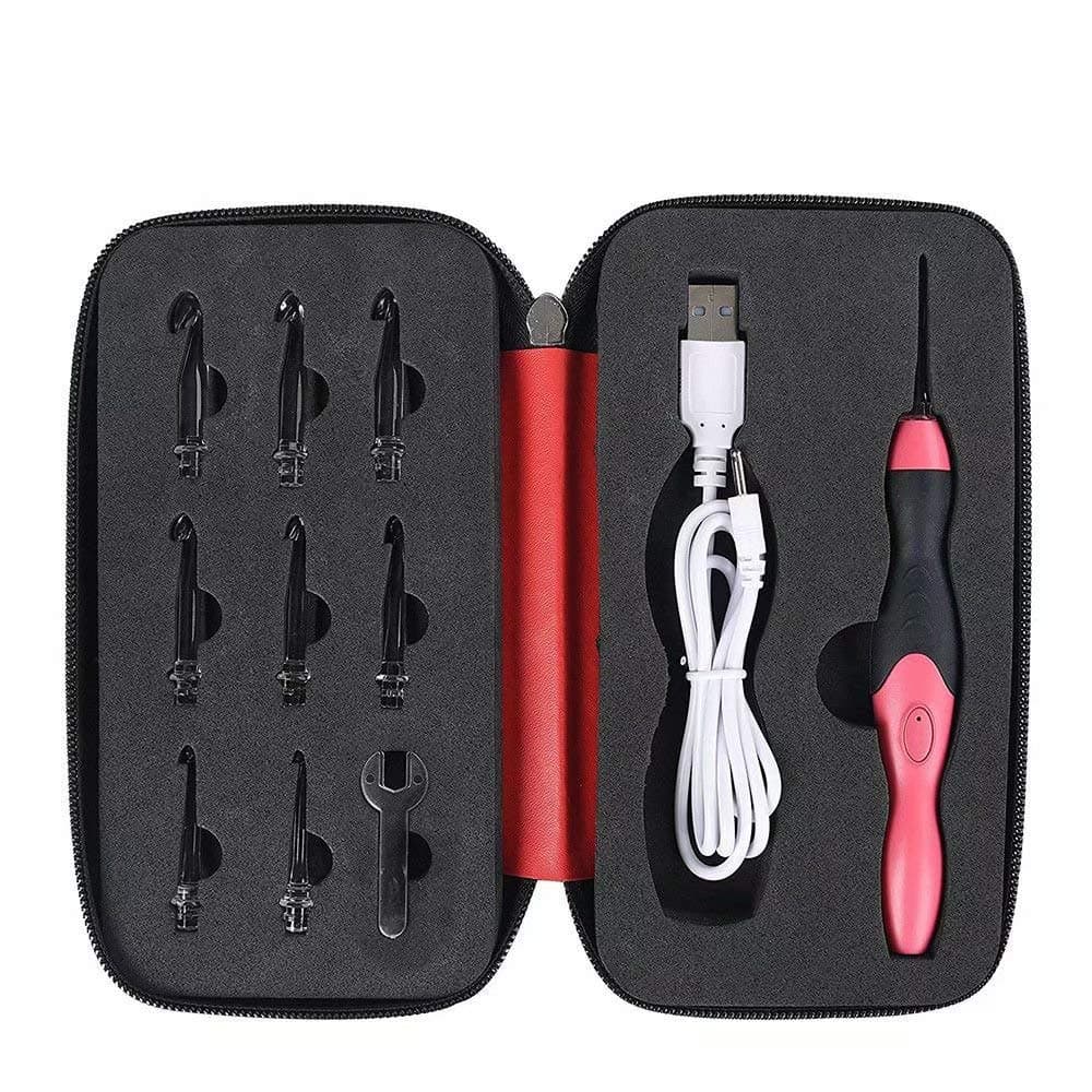 Paddsun 9 in 1 Rechargeable LED Lighted Crochet Hooks Set with Zip Case Light Up Knitting Needles Kit (Interchangeable Heads Size from 2.5mm to 6.5mm)